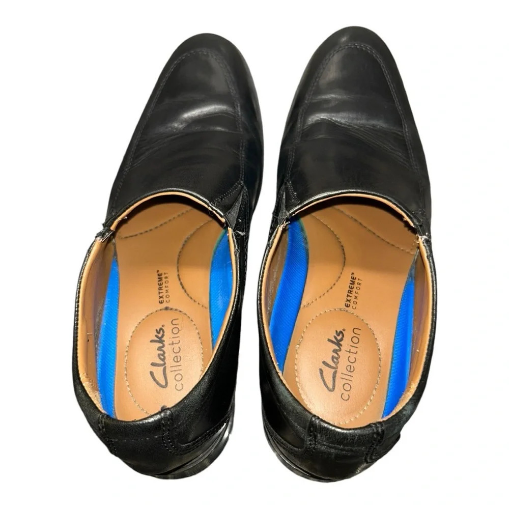 Clarks Collection Extreme Comfort Shoes Men Sz 10M Black Leather Slip On Loafers - Picture 4 of 8